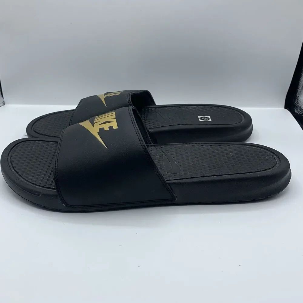 NIKE Benassi JDI Slides Sandals Black Off Court Shoes Slip On Flat Size 14